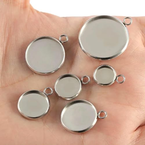 IGGLL Basis zur Schmuckherstellung, 20 Stück 6–30 mm, goldfarben, Edelstahl, Cabochon-Basis, Anhängerfassungen, leeres Tablett for Cameo-Schmuckherstellungskomponenten, DIY(Steel Color,Inner 30mm) von IGGLL