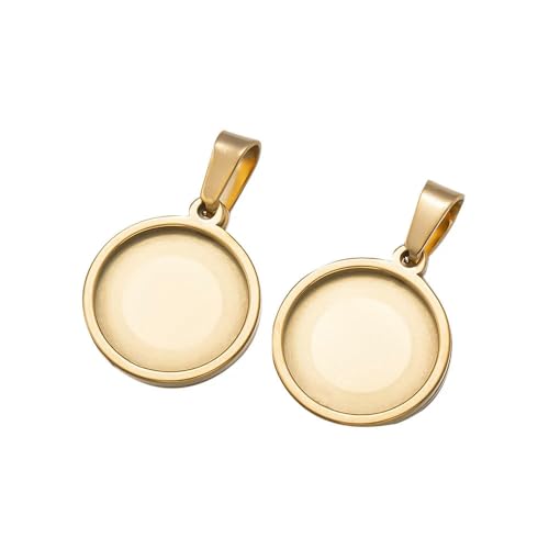IGGLL Basis zur Schmuckherstellung, 5 Stück/Los Edelstahl ovale runde quadratische Anhänger Cabochon Basis Fassung Tablett Blank Charms for Schmuckherstellung Zubehör(Round Gold,10mm) von IGGLL