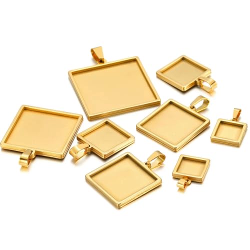 IGGLL Basis zur Schmuckherstellung, 5-teilige Basis, 10/15/20/25/30 mm, Edelstahl, Anhänger-Charm-Basisfassung, Cabochon-Kamee-Tablett, Lünettenrohling zur Schmuckherstellung(Gold,15mm) von IGGLL