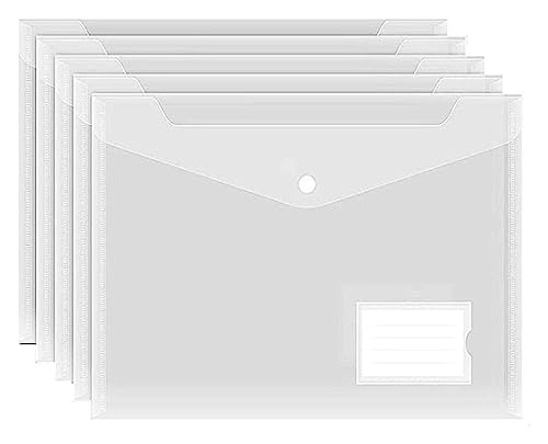 Plastikhüllen, Plastikordner for Dokumente, 5 Stück/Set A5 Poly-Umschlagordner mit Druckknopf, durchsichtiger, wasserdichter Dokumentenschutz aus Plastik(Clear) von IGGLL