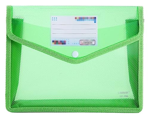 Plastikhüllen, Plastikordner for Dokumente, A4 A5 Wasserdichter PP Transparenter Dokumentenspeicher-Organizer Dreidimensionale Aktentasche Papierbeutel(Green,A4) von IGGLL