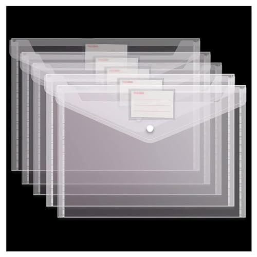 Plastikhüllen, Plastikordner for Dokumente, Dicke Aktentasche, transparent, wasserdicht, A4, Druckknopf-Plastikinformationstasche, Portfolio-Aufbewahrungstasche(Label White 30pcs) von IGGLL