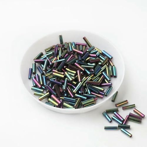Röhren-Abstandshalterperlen, Glasperlen, 10 g/Packung, 6 mm, Silberkern, tschechische Glasperlen, Röhren for Schmuck, Bekleidungszubehör, Perlen for Kleidung(AB Black) von IGGLL