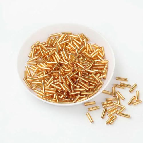 Röhren-Abstandshalterperlen, Glasperlen, 10 g/Packung, 6 mm, Silberkern, tschechische Glasperlen, Röhren for Schmuck, Bekleidungszubehör, Perlen for Kleidung(Gold) von IGGLL