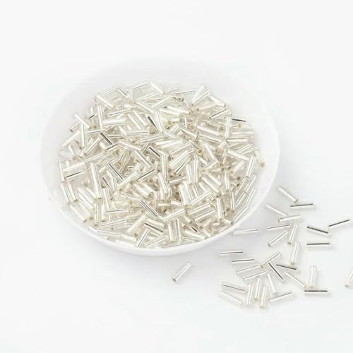 Röhren-Abstandshalterperlen, Glasperlen, 10 g/Packung, 6 mm, Silberkern, tschechische Glasperlen, Röhren for Schmuck, Bekleidungszubehör, Perlen for Kleidung(Silver) von IGGLL