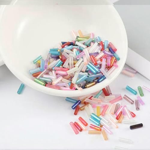 Röhren-Abstandshalterperlen, Glasperlen, 200 Stück/10 g/Beutel, transparente Glasperlen, 2 x 6 mm, Silberkern, Glasperlen, Stickerei, Schmuck, DIY, Bekleidungszubehör(AB Mix) von IGGLL