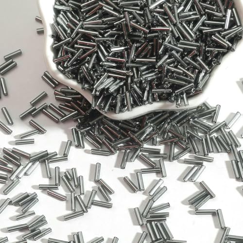 Röhren-Abstandshalterperlen, Glasröhrenperlen, 100 Stück/Los, 2 x 7 mm, tschechische Glasperlen, lange Röhren, runde Silverline-Röhrenperlen, lose Abstandsperlen for Bekleidungszubehör(Gray) von IGGLL