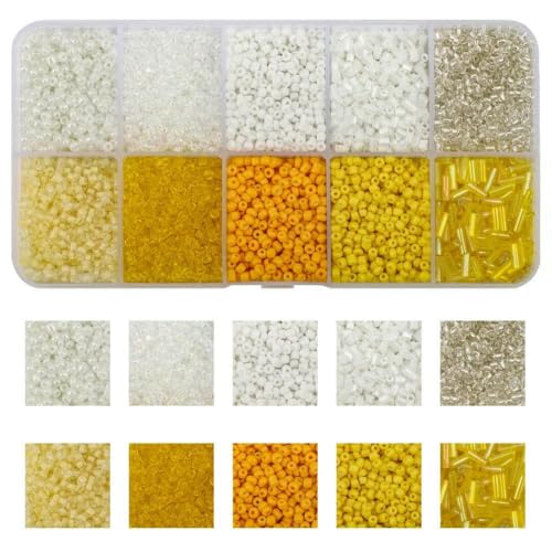 Röhren-Abstandshalterperlen, Glasröhrenperlen, 130 g/Set, 10 Gitter, Rocailles-Perlen, kleine bunte Bastelröhren-Glasperlen for Basteln von Armbändern, Schmuck, DIY-Halsketten, Zubehör(02BaiHuang) Röhren-Abstandshalterperlen, Glasröhrenperlen, 130 g/Set, 10 Gitter, Rocailles-Perlen, kleine bunte Bastelröhren-Glasperlen for Basteln von Armbändern, Schmuck, DIY-Halsketten, Zubehör(02BaiHuang) von IGGLL