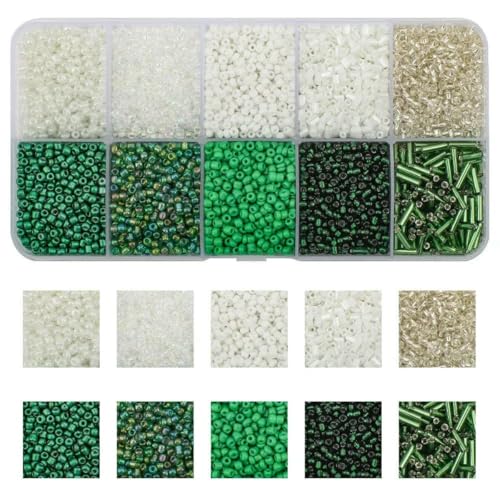 Röhren-Abstandshalterperlen, Glasröhrenperlen, 130 g/Set, 10 Gitter, Rocailles-Perlen, kleine bunte Bastelröhren-Glasperlen for Basteln von Armbändern, Schmuck, DIY-Halsketten, Zubehör(01BaiLv) von IGGLL