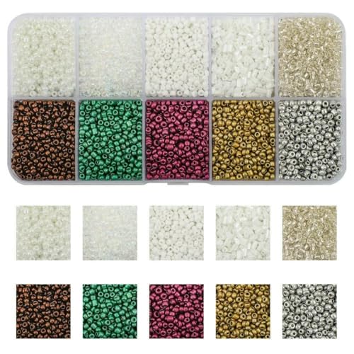Röhren-Abstandshalterperlen, Glasröhrenperlen, 130 g/Set, 10 Gitter, Rocailles-Perlen, kleine bunte Bastelröhren-Glasperlen for Basteln von Armbändern, Schmuck, DIY-Halsketten, Zubehör(03BaiCai) von IGGLL