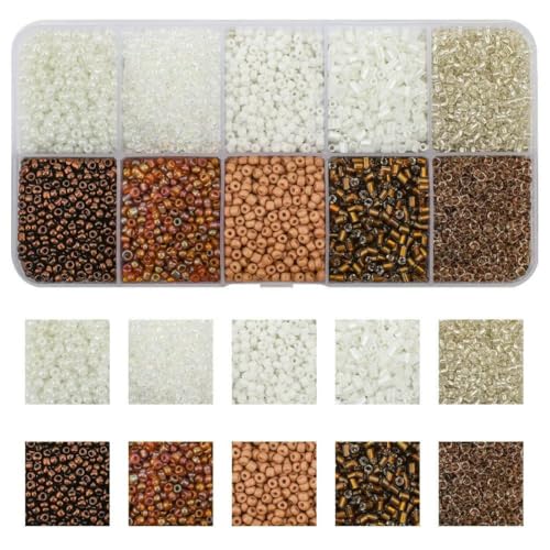Röhren-Abstandshalterperlen, Glasröhrenperlen, 130 g/Set, 10 Gitter, Rocailles-Perlen, kleine bunte Bastelröhren-Glasperlen for Basteln von Armbändern, Schmuck, DIY-Halsketten, Zubehör(04BaiKa) von IGGLL