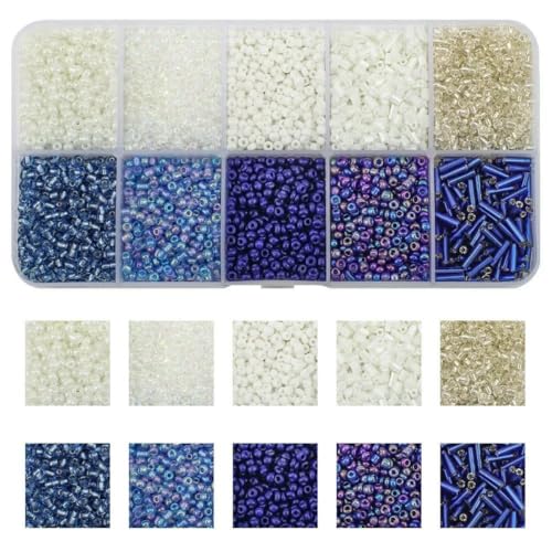 Röhren-Abstandshalterperlen, Glasröhrenperlen, 130 g/Set, 10 Gitter, Rocailles-Perlen, kleine bunte Bastelröhren-Glasperlen for Basteln von Armbändern, Schmuck, DIY-Halsketten, Zubehör(08BaiSL) von IGGLL