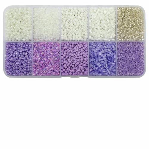 Röhren-Abstandshalterperlen, Glasröhrenperlen, 130 g/Set, 10 Gitter, Rocailles-Perlen, kleine bunte Bastelröhren-Glasperlen for Basteln von Armbändern, Schmuck, DIY-Halsketten, Zubehör(10BaiSJZ) von IGGLL