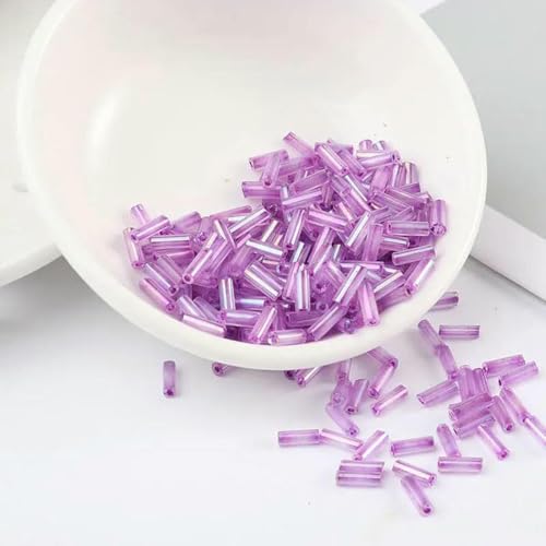 Röhren-Abstandshalterperlen, Glasröhrenperlen, 200 Stück transparente Glasröhrenperlen, 2 x 6 mm, Silberkern, tschechische Glasperlen, Stickerei, Schmuck, DIY, Bekleidungszubehör(AB Purple) von IGGLL