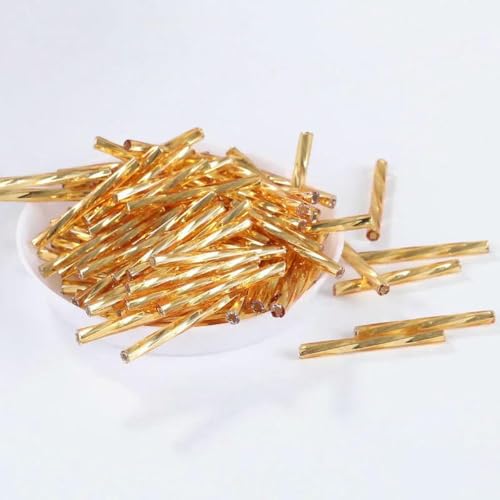 Röhren-Abstandshalterperlen, Glasröhrenperlen, 36 Stück/Los 2,5 mm x 25 mm, tschechische Twist-Bugles 0/8 Glasröhren-Rocailles for die Schmuckherstellung, Nähzubehör for Damen-DIY-Kleidung(02 Gold Col Röhren-Abstandshalterperlen, Glasröhrenperlen, 36 Stück/Los 2,5 mm x 25 mm, tschechische Twist-Bugles 0/8 Glasröhren-Rocailles for die Schmuckherstellung, Nähzubehör for Damen-DIY-Kleidung(02 Gold Col von IGGLL