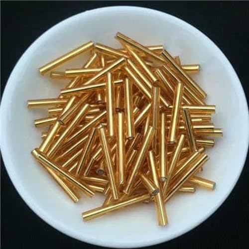 Röhren-Abstandshalterperlen, Glasröhrenperlen, 48 Stück/Los, 2,5 x 20 mm lang, Größe: Silberkern, tschechische Glasperlen, Röhren for Schmuck, Bekleidungszubehör, 6 Farben erhältlich(Gold) von IGGLL