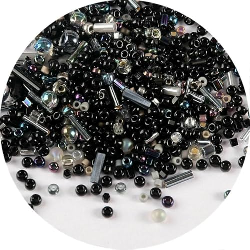 Röhren-Abstandshalterperlen, Glasröhrenperlen, 500 Stück Rocailles-Perlen, gemischte runde Glasperlen, Farben und Größen, Glasröhren-Drehperlen for Kleidungszubehör(Mix Black) von IGGLL