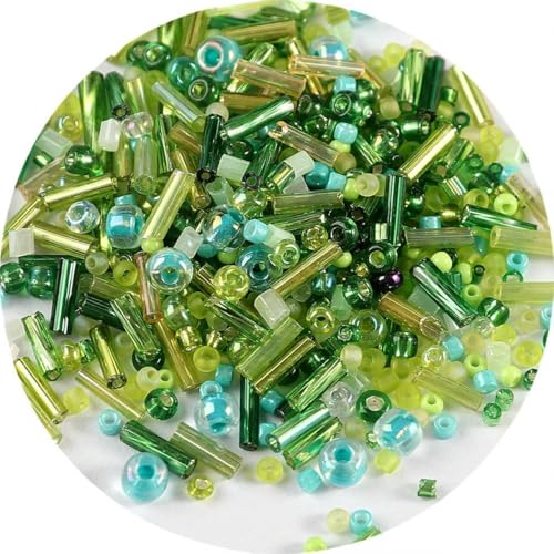 Röhren-Abstandshalterperlen, Glasröhrenperlen, 500 Stück Rocailles-Perlen, gemischte runde Glasperlen, Farben und Größen, Glasröhren-Drehperlen for Kleidungszubehör(Mix Green) von IGGLL