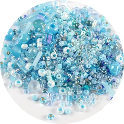 Röhren-Abstandshalterperlen, Glasröhrenperlen, 500 Stück Rocailles-Perlen, gemischte runde Glasperlen, Farben und Größen, Glasröhren-Drehperlen for Kleidungszubehör(Mix Light blue) von IGGLL