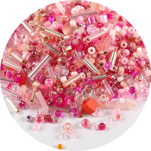 Röhren-Abstandshalterperlen, Glasröhrenperlen, 500 Stück Rocailles-Perlen, gemischte runde Glasperlen, Farben und Größen, Glasröhren-Drehperlen for Kleidungszubehör(Mix Pink) von IGGLL