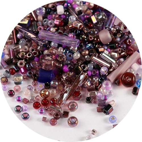 Röhren-Abstandshalterperlen, Glasröhrenperlen, 500 Stück Rocailles-Perlen, gemischte runde Glasperlen, Farben und Größen, Glasröhren-Drehperlen for Kleidungszubehör(Mix Purple) von IGGLL