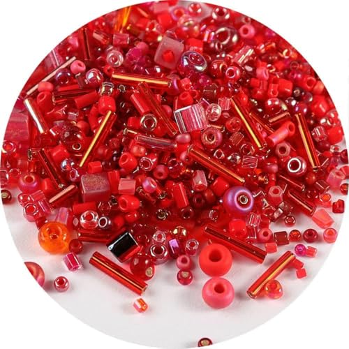 Röhren-Abstandshalterperlen, Glasröhrenperlen, 500 Stück Rocailles-Perlen, gemischte runde Glasperlen, Farben und Größen, Glasröhren-Drehperlen for Kleidungszubehör(Mix Red) von IGGLL