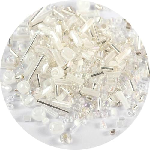 Röhren-Abstandshalterperlen, Glasröhrenperlen, 500 Stück Rocailles-Perlen, gemischte runde Glasperlen, Farben und Größen, Glasröhren-Drehperlen for Kleidungszubehör(Mix White) von IGGLL