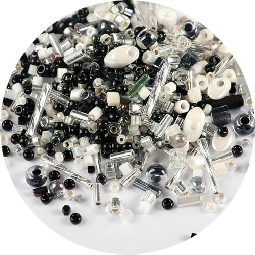 Röhren-Abstandshalterperlen, Glasröhrenperlen, 500 Stück Rocailles-Perlen, gemischte runde Glasperlen, Farben und Größen, Glasröhren-Drehperlen for Kleidungszubehör(Mix White Black) von IGGLL