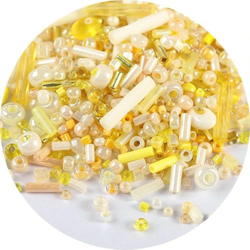 Röhren-Abstandshalterperlen, Glasröhrenperlen, 500 Stück Rocailles-Perlen, gemischte runde Glasperlen, Farben und Größen, Glasröhren-Drehperlen for Kleidungszubehör(Mix Yellow) von IGGLL