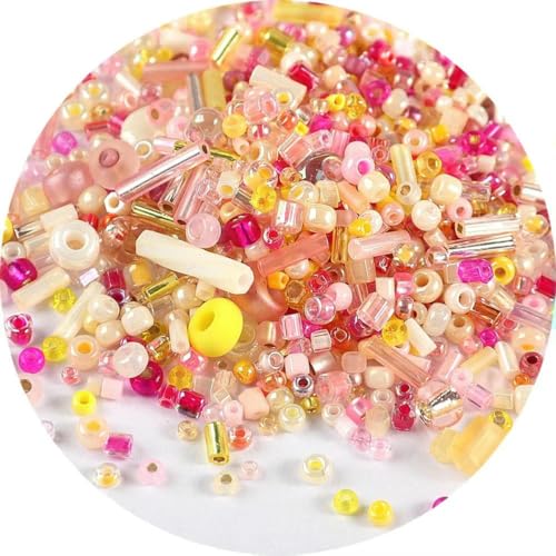 Röhren-Abstandshalterperlen, Glasröhrenperlen, 500 Stück Rocailles-Perlen, gemischte runde Glasperlen, Farben und Größen, Glasröhren-Drehperlen for Kleidungszubehör(Mix Yellow Pink) von IGGLL