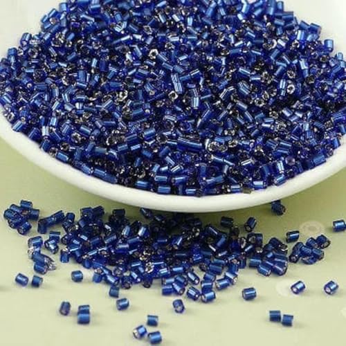 Röhren-Abstandshalterperlen, Glasröhrenperlen, 720 Stück, 2 mm (11/0), Silberkern, tschechische Glasperlen, Röhrenperlen, DIY-Material, Stichstickerei, handgefertigtes Nähzubehör(H28 Dark Blue) von IGGLL
