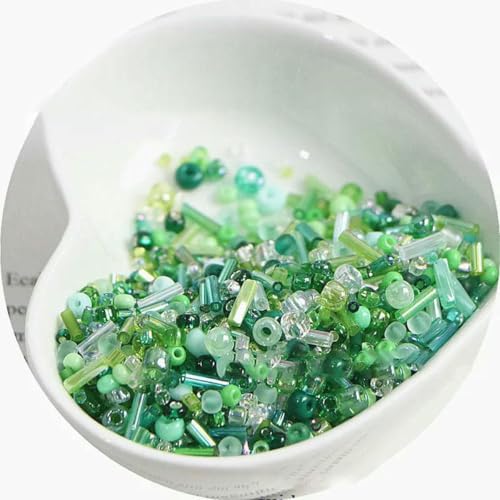Röhren-Abstandsperlen, Glasperlen, 10/30 g Glasreisperlen, gemischt, handgefertigt, lose Perlen, Armband, Halskette, runde Perlen, Materialpaket(Green,30 grams) von IGGLL