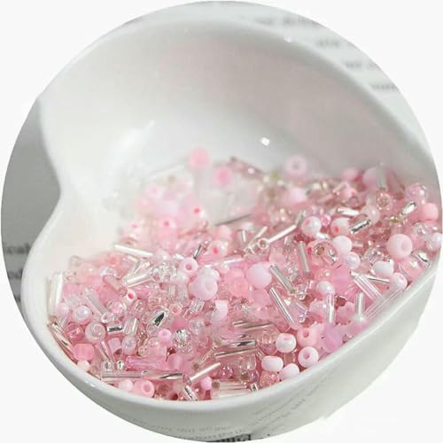 Röhren-Abstandsperlen, Glasperlen, 10/30 g Glasreisperlen, gemischt, handgefertigt, lose Perlen, Armband, Halskette, runde Perlen, Materialpaket(Pink,10 grams) von IGGLL