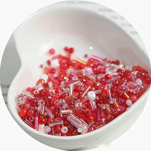 Röhren-Abstandsperlen, Glasperlen, 10/30 g Glasreisperlen, gemischt, handgefertigt, lose Perlen, Armband, Halskette, runde Perlen, Materialpaket(Scarlet,10 grams) von IGGLL