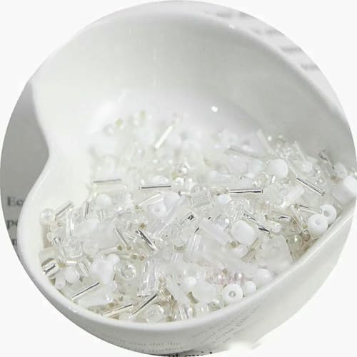 Röhren-Abstandsperlen, Glasperlen, 10/30 g Glasreisperlen, gemischt, handgefertigt, lose Perlen, Armband, Halskette, runde Perlen, Materialpaket(White,30 grams) von IGGLL