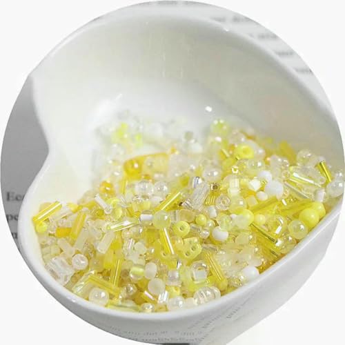Röhren-Abstandsperlen, Glasperlen, 10/30 g Glasreisperlen, gemischt, handgefertigt, lose Perlen, Armband, Halskette, runde Perlen, Materialpaket(Yellow,30 grams) von IGGLL