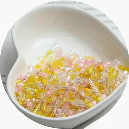 Röhren-Abstandsperlen, Glasperlen, 10/30 g Glasreisperlen, gemischt, handgefertigt, lose Perlen, Armband, Halskette, runde Perlen, Materialpaket(Yellow powder series,30 grams) von IGGLL