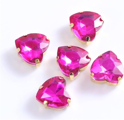 Schnell korrigierende Strass, nähen auf Strass, herzförmiges Glas, nähen auf Strasssteinen mit Goldklaue, nähen auf Steinkristall für Bekleidungszubehör Schuhe zum Selbermachen (rosig, 10 mm 50 Stück) von IGGLL