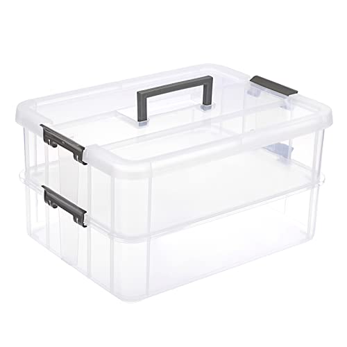 IGNPION 2-stöckige stapelbare Bastelaufbewahrungsbox, Kunststoff, verstellbare Aufbewahrungsbehälter mit Tragegriff, transparente Behälter, Organizer für Kunst & Bastelspielzeug, Nähzubehör, von IGNPION