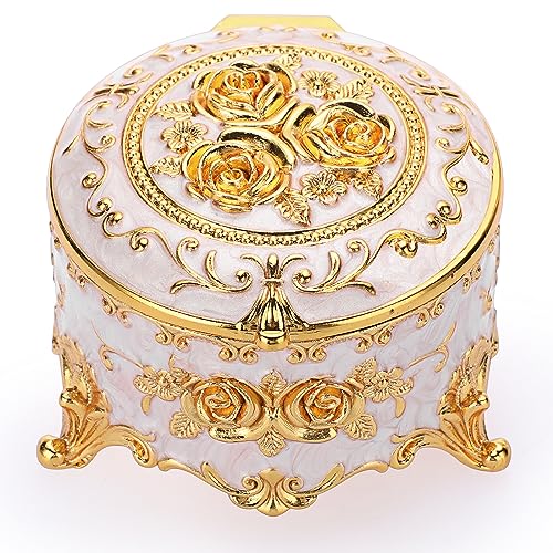 IGNPION Dekorative Schmuckschatulle, Vintage-Schmuckkästchen, kleine Schmuckaufbewahrung, Organizer für Ringe, Ohrringe, Halsketten, rund, Beige IGNPION Dekorative Schmuckschatulle, Vintage-Schmuckkästchen, kleine Schmuckaufbewahrung, Organizer für Ringe, Ohrringe, Halsketten, rund, Beige von IGNPION