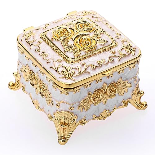 IGNPION Dekorative Schmuckschatulle, Vintage-Schmuckschatulle, klein und exquisit, für Ringe, Ohrringe, Halsketten, quadratisch, Beige IGNPION Dekorative Schmuckschatulle, Vintage-Schmuckschatulle, klein und exquisit, für Ringe, Ohrringe, Halsketten, quadratisch, Beige von IGNPION