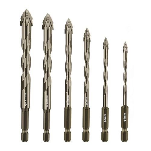 Exzenterbohrer Set 12-tlg, Sägezahnbohrer mit 4 Schneiden, Vierschneidiger Gezackter Bohrer mit 1/4" Sechskantschaft, Hochharte Multifunktionsbohrer für Glas, Keramik (4-12 mm,Gelb 6 Stück) von IGTOPS