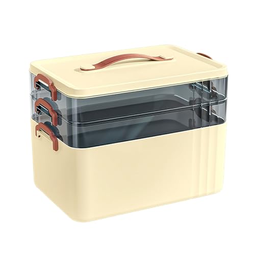 IGTOPS Medikamenten Aufbewahrung, 3-Regal Groß Tragbarer Mehrzweck Medikamentenbox mit Transparentem Deckel Bastelkoffer Sortierbox Aufbewahrungsbox für Schmuck Arzneimittel Nähzubehör (Beige) von IGTOPS