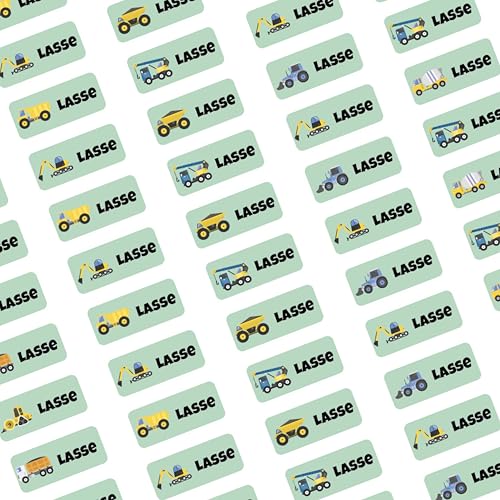 LabelKids – Namensaufkleber Baumaschinen – personalisierte Namensetiketten für Kinder 30x13 mm – Namenssticker wasserfest & langlebig – Sticker Namen für Schule, Kita, Trinkflaschen & Brotdosen von IH Engineering BV