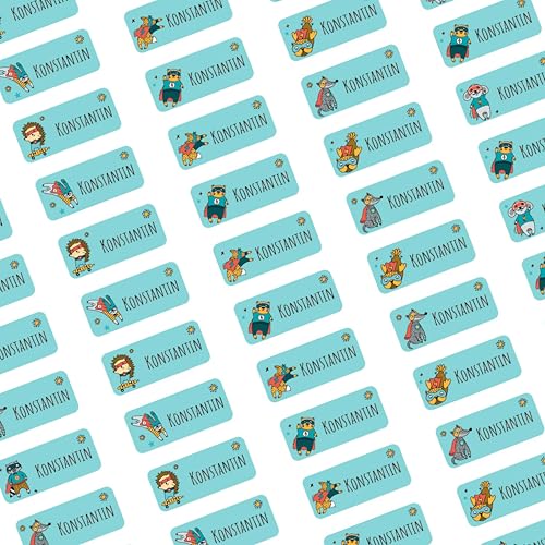 LabelKids – Namensaufkleber Superhelden – personalisierte Namensetiketten für Kinder 30x13 mm – Namenssticker wasserfest & langlebig – Sticker Namen für Schule, Kita, Trinkflaschen & Brotdosen von IH Engineering BV
