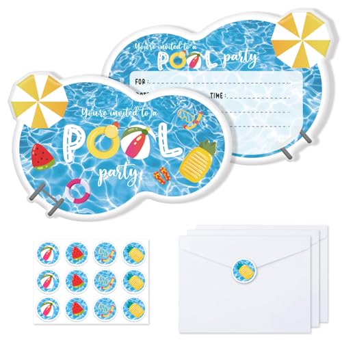 IHCEMIH 12 Stück Party-Einladungen für Kinder, Geburtstagseinladungen für Mädchen, Pool-Party, Einladungskarten mit 12 passenden Umschlägen, Aufklebern für Kinder, Jungen, Mädchen IHCEMIH 12 Stück Party-Einladungen für Kinder, Geburtstagseinladungen für Mädchen, Pool-Party, Einladungskarten mit 12 passenden Umschlägen, Aufklebern für Kinder, Jungen, Mädchen von IHCEMIH