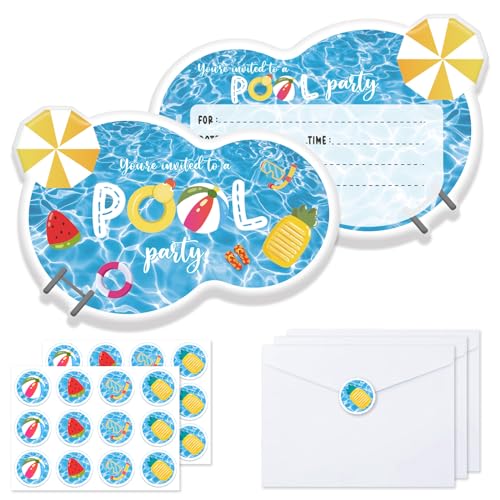 IHCEMIH 24 Stück Party-Einladungen für Kinder, Geburtstagseinladungen für Mädchen, Pool-Party, Einladungskarten mit 24 passenden Umschlägen, Aufklebern für Kinder, Jungen, Mädchen IHCEMIH 24 Stück Party-Einladungen für Kinder, Geburtstagseinladungen für Mädchen, Pool-Party, Einladungskarten mit 24 passenden Umschlägen, Aufklebern für Kinder, Jungen, Mädchen von IHCEMIH