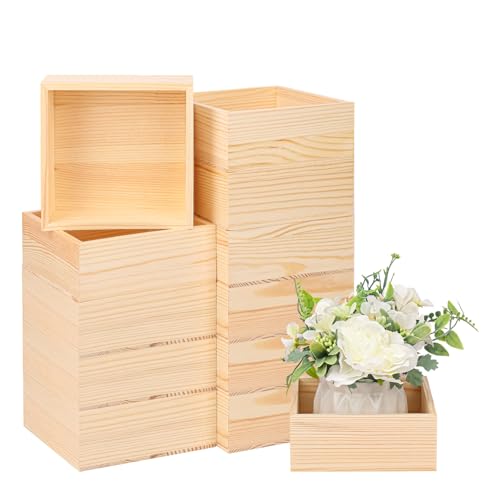 IHDYPPEW 12 Stück 15,2 x 15,2 cm unlackierte Holzkisten, kleine Holzkiste für Kunst, Schmuckaufbewahrung, Heimdekoration, Sukkulenten-Blumentopf von IHDYPPEW