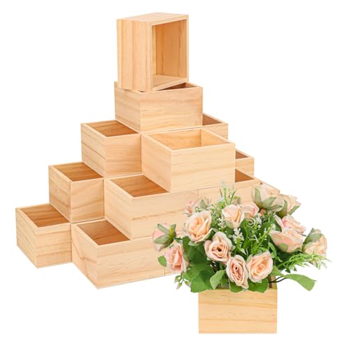 IHDYPPEW Unlackierte Holzkisten, 10,2 x 10,2 cm, kleine unlackierte quadratische Holzkisten, kleine Holzkiste für Kunst-Sammlerstücke, Schmuckaufbewahrung, Heimdekoration, Sukkulenten-Blumentopf, 18 von IHDYPPEW