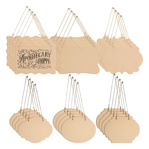 IHDYPPEW Unlackiertes Holzschild mit Seilen, 17,8 x 12,7 cm, blanko, für Bastelarbeiten, Weihnachten, Hochzeit, Café, Garten, Hängedekoration, 24 Stück von IHDYPPEW